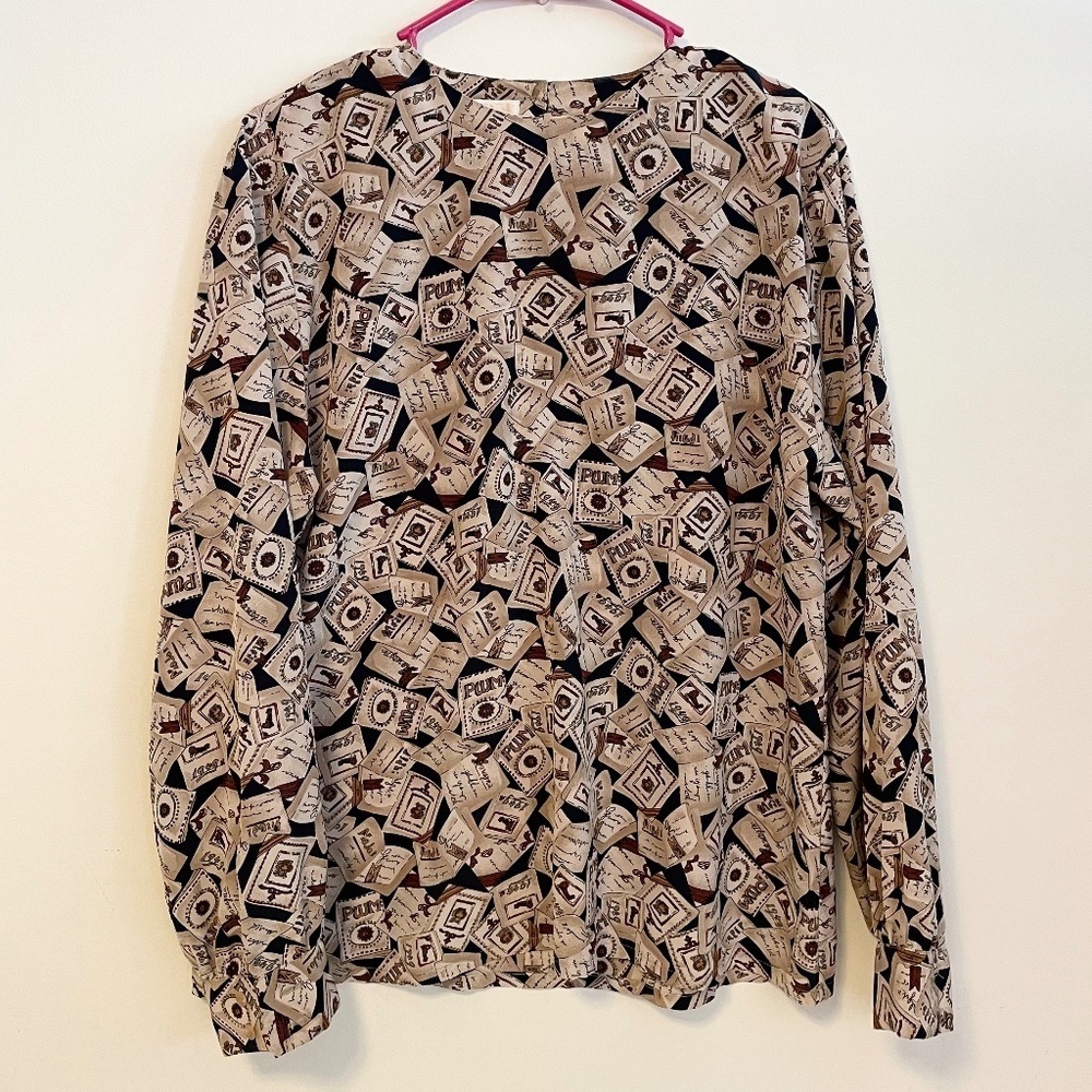 Sophisticates by Pendleton High Neck Long Sleeve Mixed Print Blouse Top Womens L
